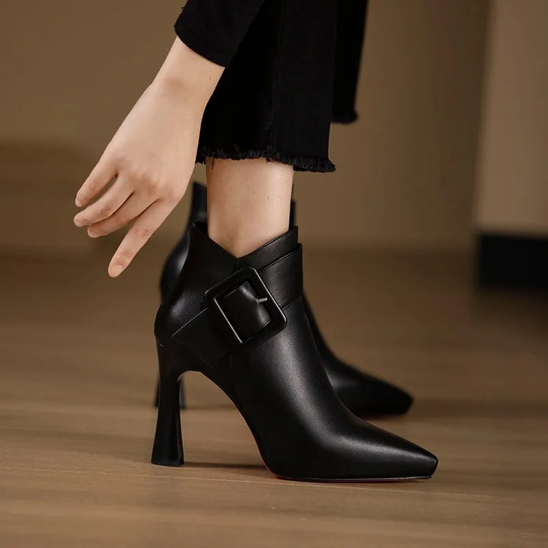 2023 Hot Sale Ladies Shoes Ankle Women\'s Boots Elegant Modern Boots Women Solid Buckle Zipper Pointed Toe High Heel Female Shoes