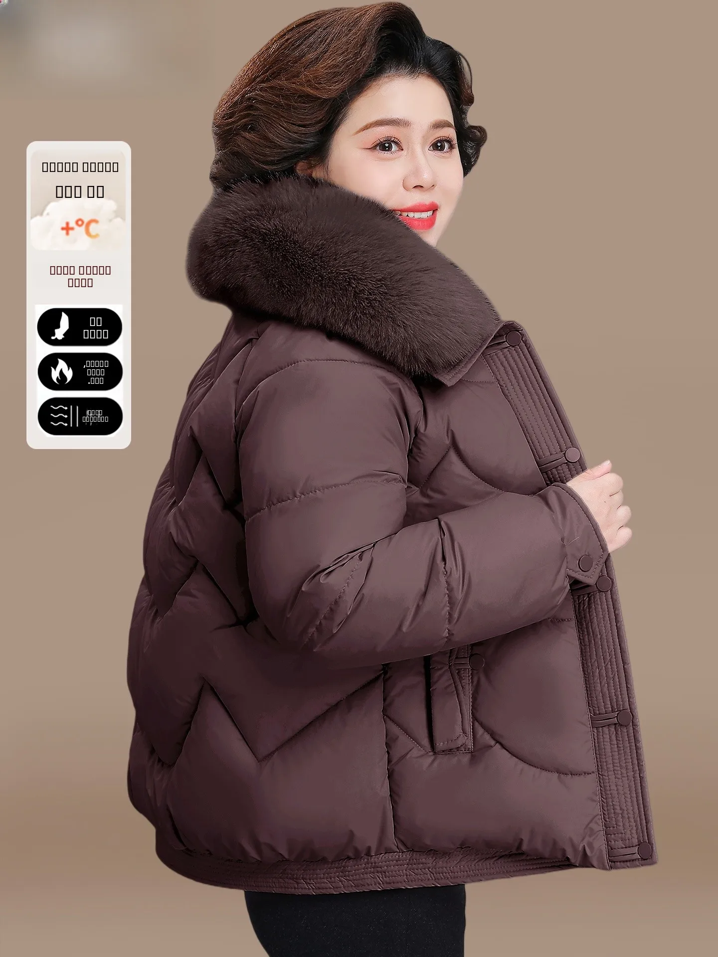 

Модная зимняя куртка для женщин среднего возраста: теплая, свободного кроя, из хлопка и полиэстера, стандартный размер