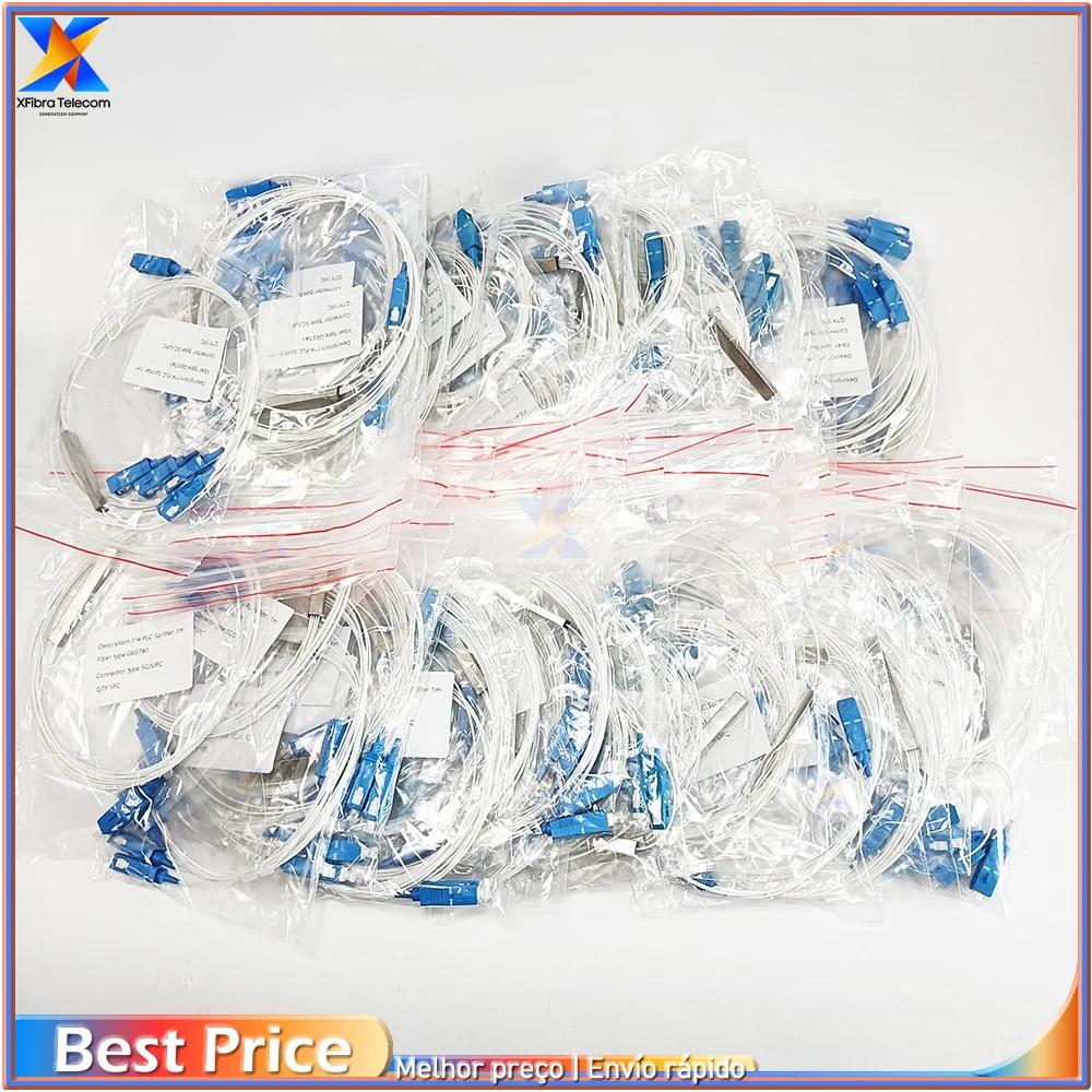 

100pcs 1x4 SC UPC Single Mode Fiber Optical PLC Splitter SC UPC Single Mode Fiber Optical FTTH 0.9mm Mini PLC Splitter