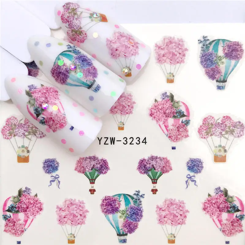 1 Sheets 2021 DIY Designer Water Transfer Tips Nail Art Pink Rose Flower Sticker Decals Women Beauty Wedding Nails