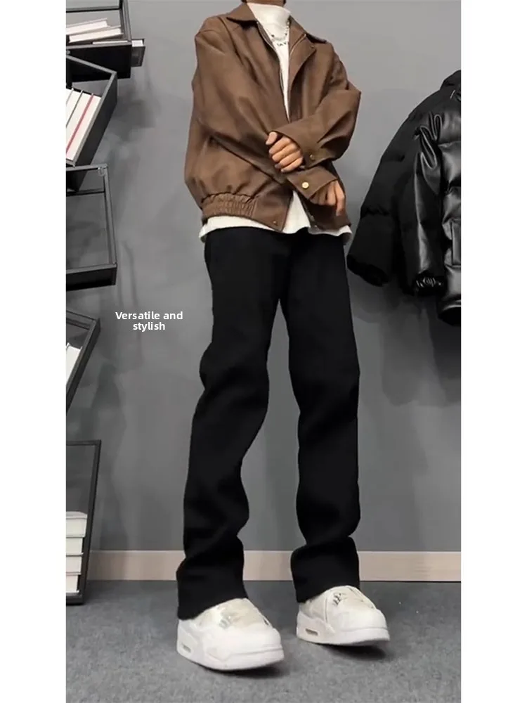 

Cleanfit American High Street Men's Fce Lined Slim Fit Jeans Long Straight Leg Micro Flared Pants Winter Youth Faion