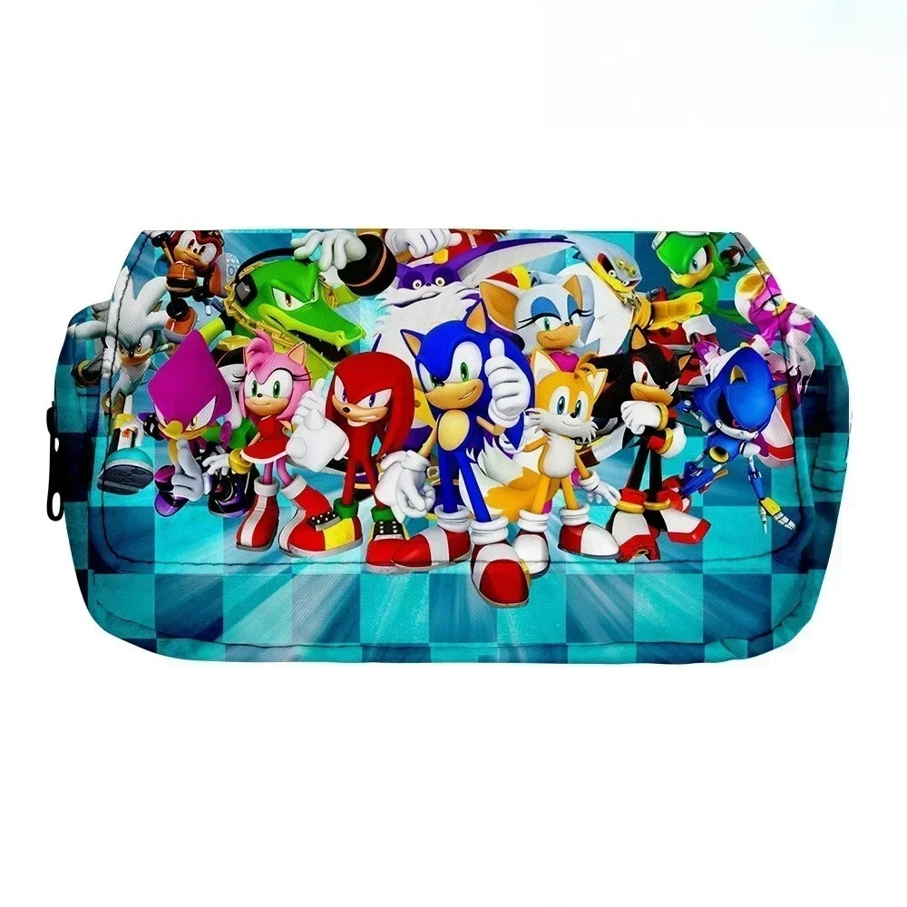 سونيك كارتون سونيك عبر الحدود طبقة مزدوجة حقيبة أقلام رصاص مقلمة صندوق أدوات مكتب طالب المدرسة الابتدائية والثانوية #1