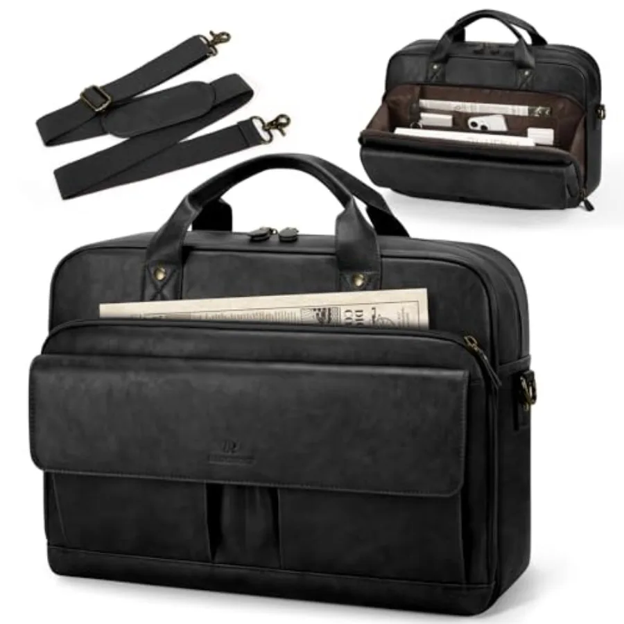 

Mens Laptop Bag PU Leather Messenger Bag 15.6 Inch Briefcase Vintage Computer Satchel Bag for Work Business