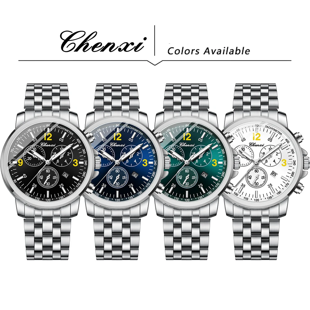 CHENXI Деловые часы для мужчин Кварцевые часы с круглым циферблатом Светящиеся водонепроницаемые мужские часы с календарем