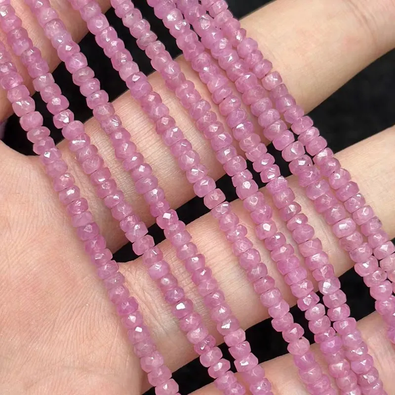 pink SAPPHIRE Roundelle faceted 3-3.5mm nature DIY  loose beads  for making jewelry necklace 20CM FPPJ wholesale