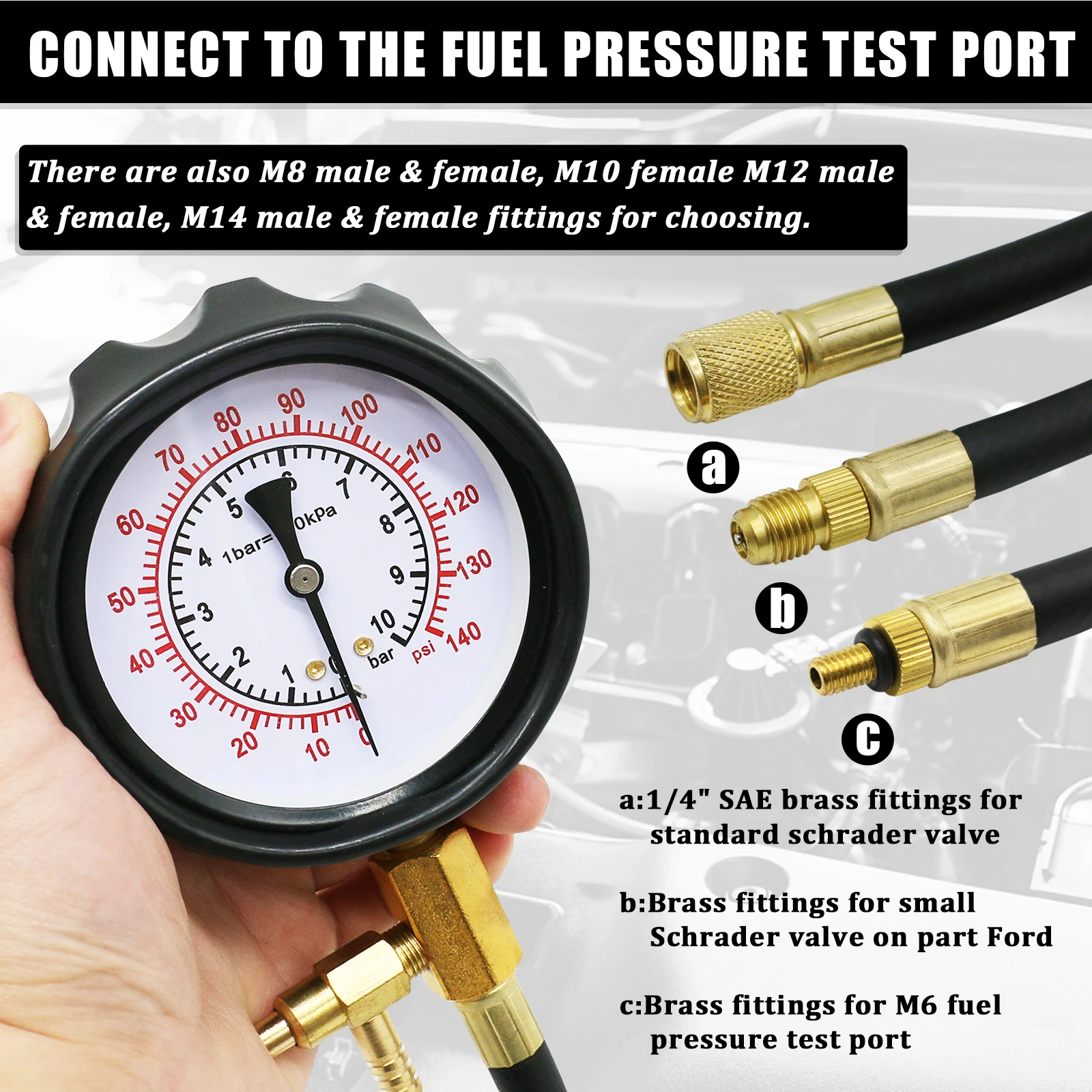 New TU-114 Upgraded Fuel Injection Pump Pressure Tester Gauge Diagnostic Tools Kit,Engine Gasoline Test Tool Set for Most Cars