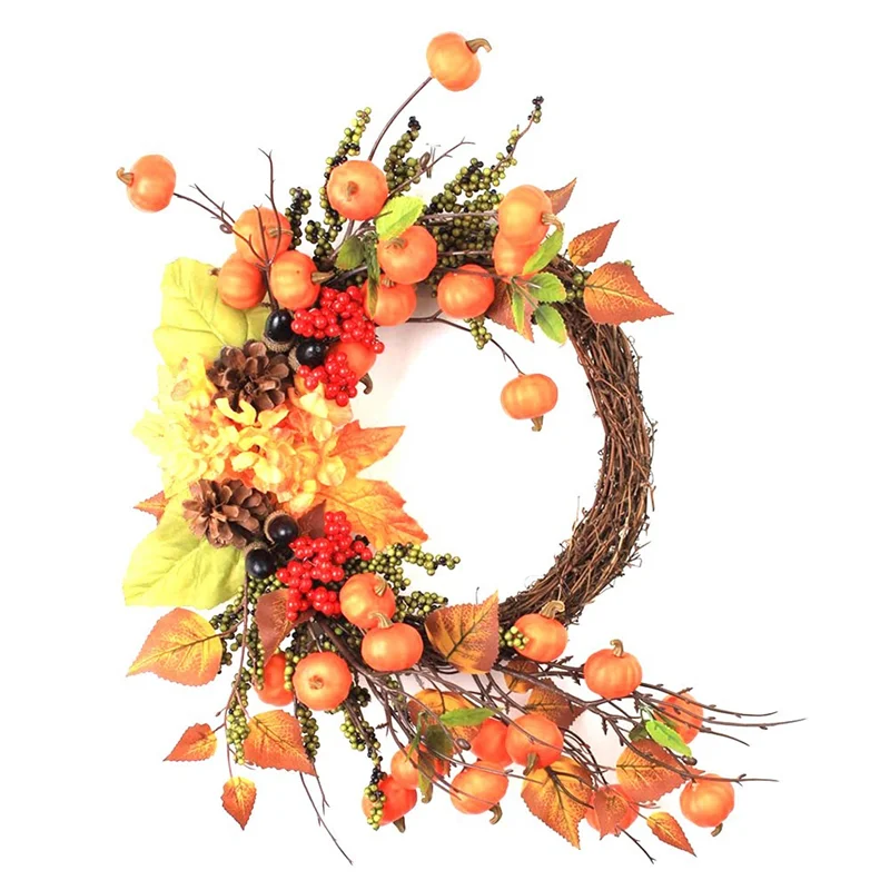 

ALIM-Fall Decor Fall Wreath For Front Door Pumpkins Berries Wreath Decorations For Autumn Thanksgiving Harvest Farmhouse Home Du