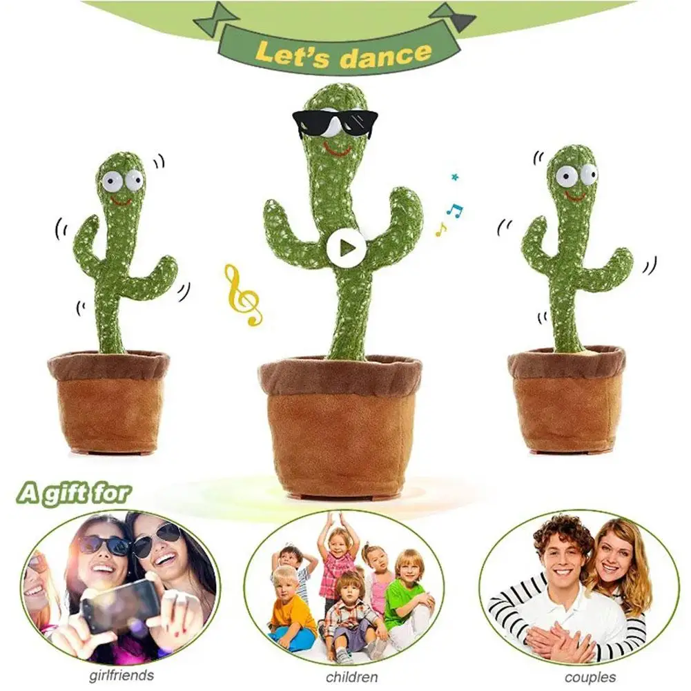 Dancing And Talking Cactus Toy Sunshine Cactus Children's Electronic Plush Toy Rechargeable Dancer Glowing Dancing USB Record