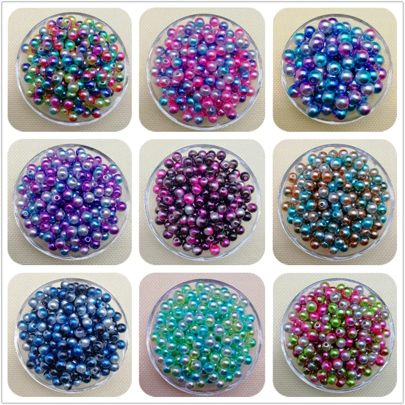 

4 / 6 / 8 / 10mm Gradient Color Acrylic Round Pearl Spacer Beads Jewelry Making Pendant Earrings Hair Accessories DIY