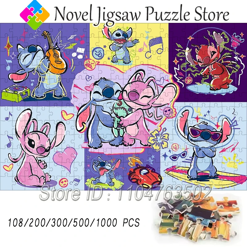 Disney Lilo & Stitch puzzel romantisch handgemaakt cartoonspeelgoed 108/200/300/500/1000 stukjes legpuzzels decompressiespel voor volwassenen