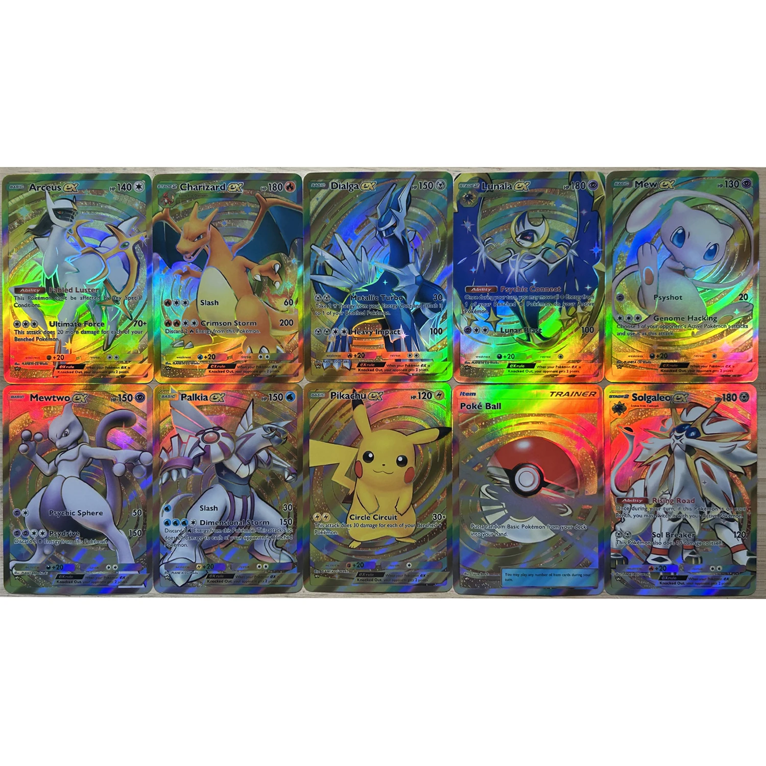 10 Teile/satz PTCG Englisch Charizard Mewtwo EX Brechung Farbe Flash Karte Mew Arceus Klassische Anime Sammlung Karte Diy Geschenk Spielzeug