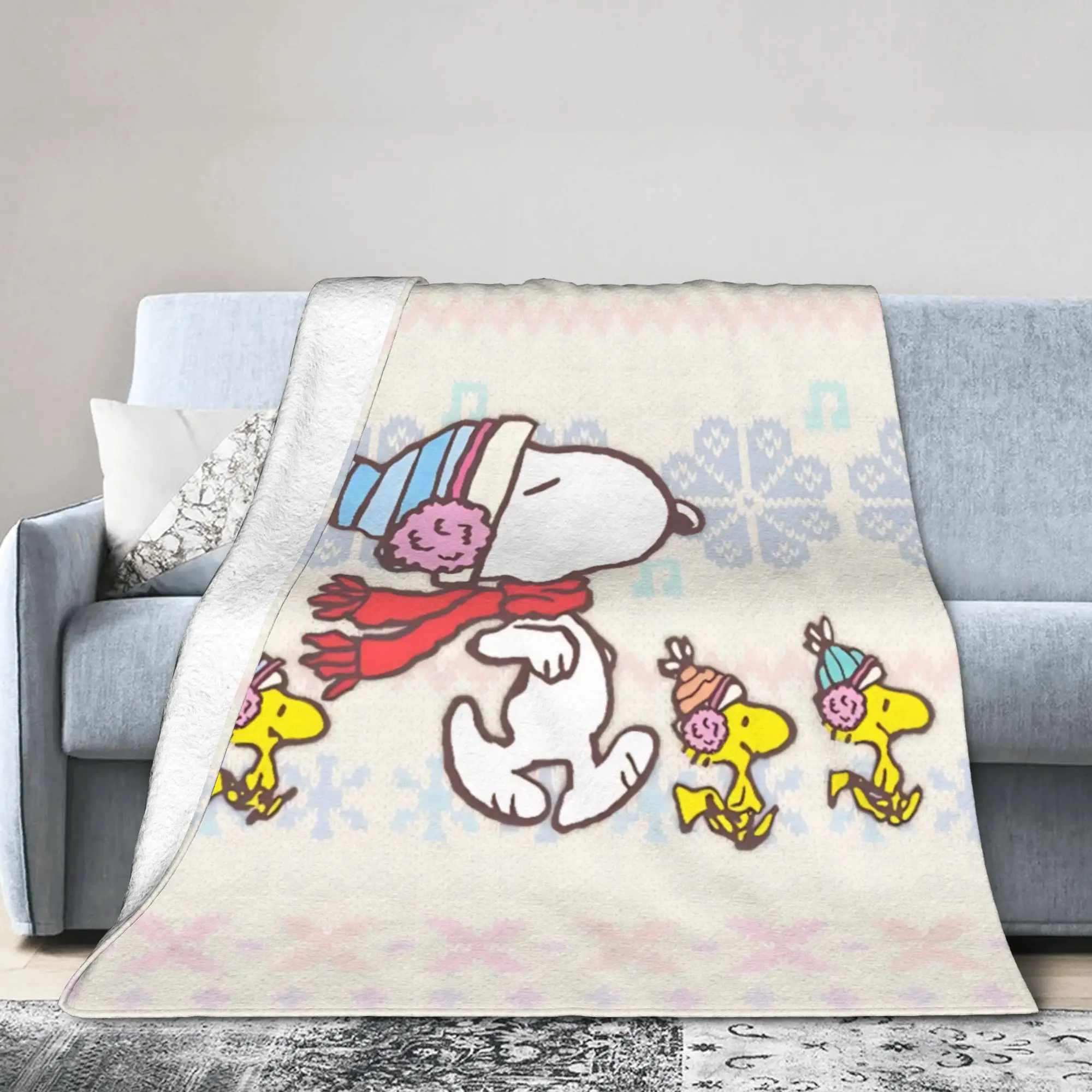 S-Snoopys Xmas Christmas Tree Flannel Blanket  Creative Throw Blanket for Home Hotel Sofa  125*100cm Bedspreads