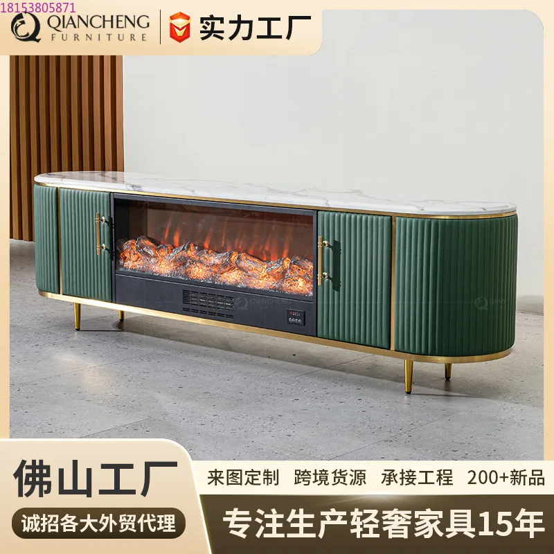 

Light luxury TV cabinet simple European living room fireplace decorative cabinet heating integrated household Nordic marble