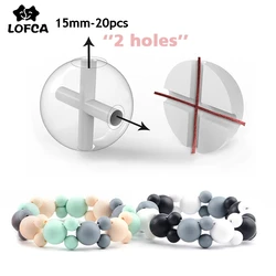 LOFCA 15mm 20pcs/lot Silicone Beads Round 2/4 Holes Baby Teethers Safe Food Grade Chewing Fashion Beads For Pacifier Clips