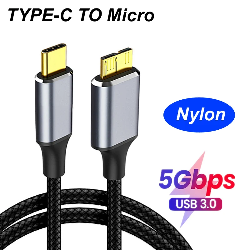 Nylon USB 3.0 Type-c to Micro B 5Gbps Data Sync Transfer 5V Charger Cable For   Laptop PC External Hard Drive Disk HDD SDD Box 1