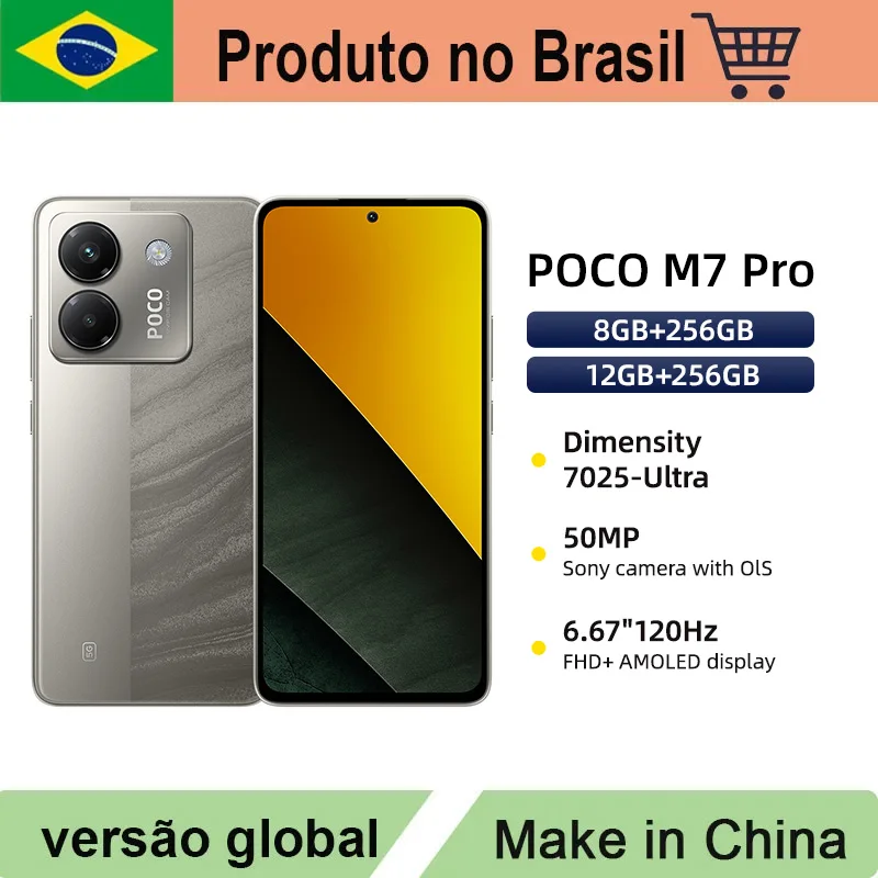 Smartphone POCO M7 Pro 5G, processador Octa-core, tela FHD+ AMOLED de 120 Hz, câmera de 50 MP com OIS, bateria de 5110 mAh, NFC