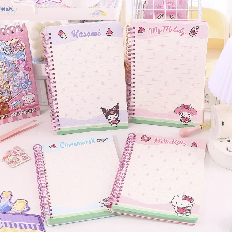 4pcs/lot Sanrio Kuromi Melody Kitty Cinnamoroll Coil Memo Pad Cute Note Book Diary Planner Stationery Gift School Supplies