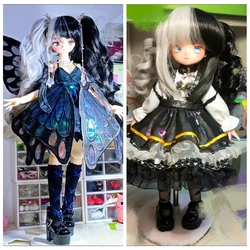 1/3 1/4 1/6 BJD SD Baby High Temperature Fiber Doll Wig Half Black Half Silver Gray With Tiger Mouth Clip Double Ponytail