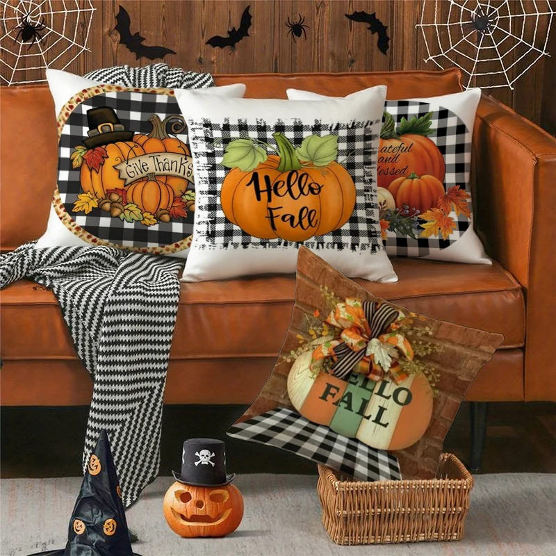 Hello Fall Pumpkin Pillow Covers attern Cushion Cover Suitable for Sofa Bedroom Car Pillow Cover