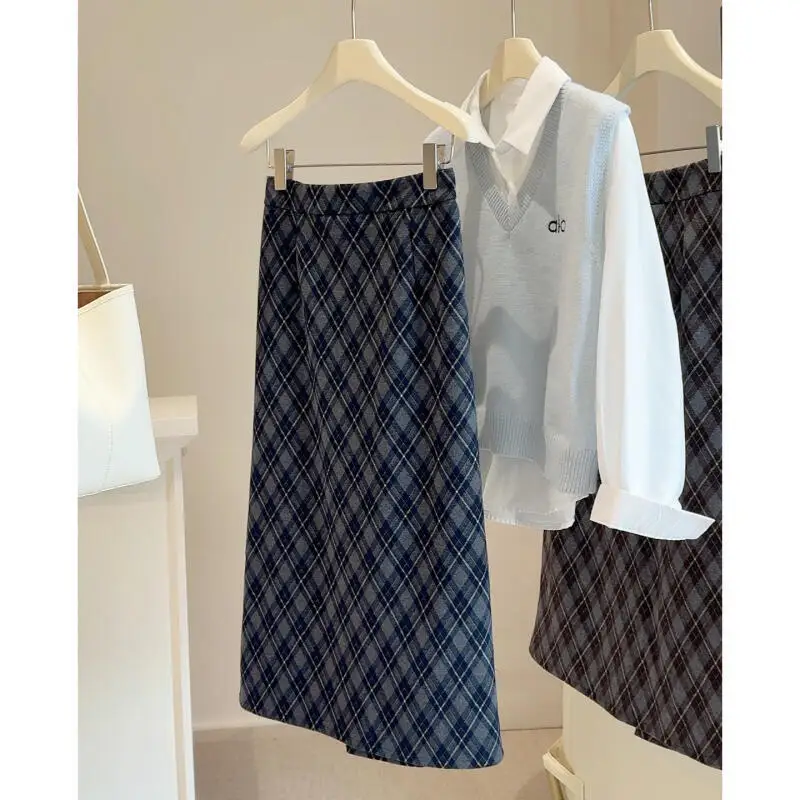 

Осень-зима женская юбка ретро шлифовальная сетка задняя вилка прямая юбка новая универсальная юбка трапециевидной формы с высокой талией для девочек