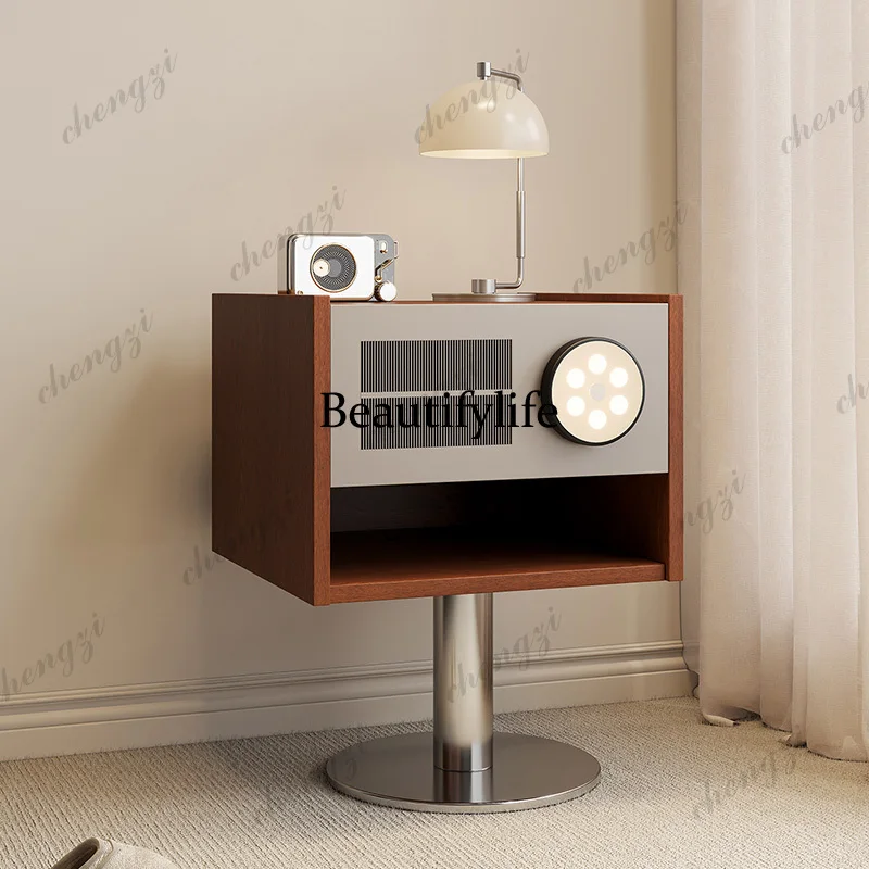 A68 Elegant Italian Nightstands Designer Dark Brown Narrow Modern Bedside Table Drawer Unique Mesitas De Noche Furniture Home