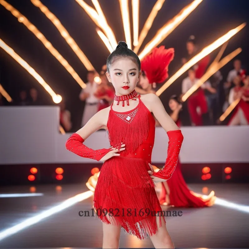 Kids Girls Belly Dance Wear Kids Tango Skirt Carnival Wear Dancewear Latin Salsa High Quality Tassel Dancing Dress Outfits