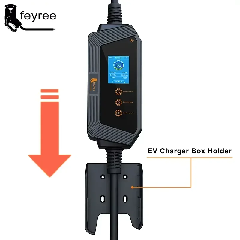 feyree Type1 7KW 32A 1Phase Portable EV Charger J1772 Socket with 5m Cable Smart APP WIFI Control Version for Electric Vehicle