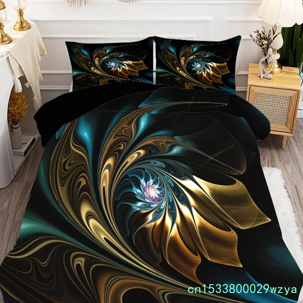 3D Printed Black And Golden Floral Bedding Set Soft Comfortable Bedding Cover Pillowcase Luxury Modern Fashion Duvet Cover Sets