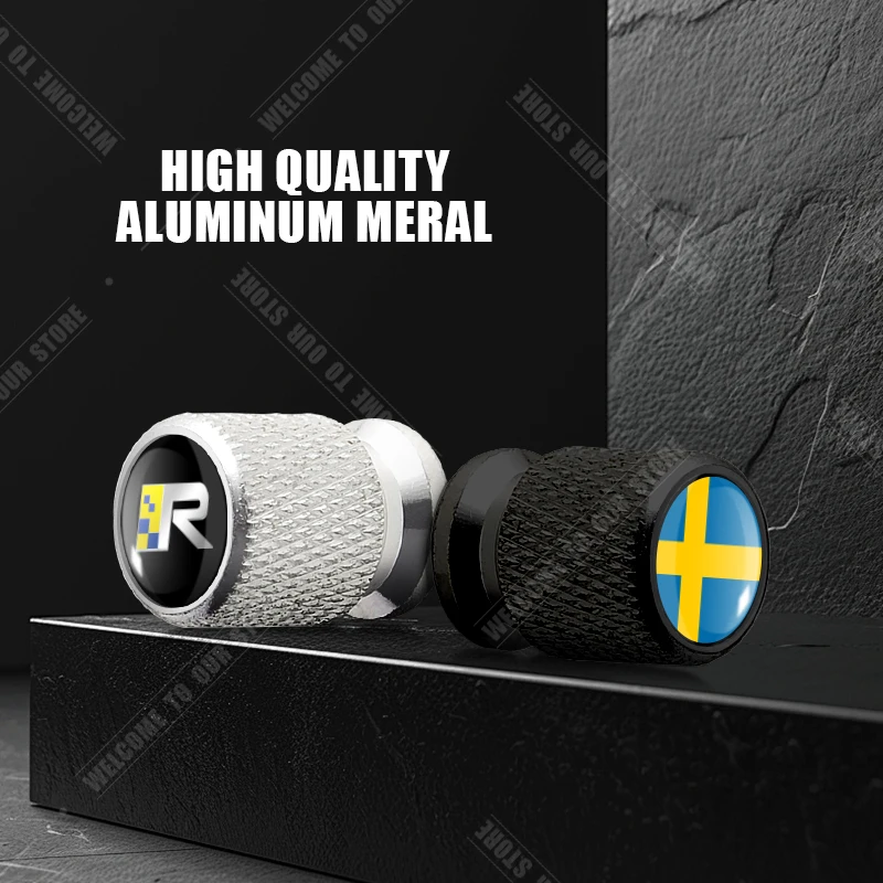 Samochodowy CNC Aluminum R Design Emblemat flagi Szwecji do Volvo XC40 V90 S60 S80 S90 XC60 XC90 4szt Zawór opony Osłona trzpienia portu powietrza — zdjęcie 2