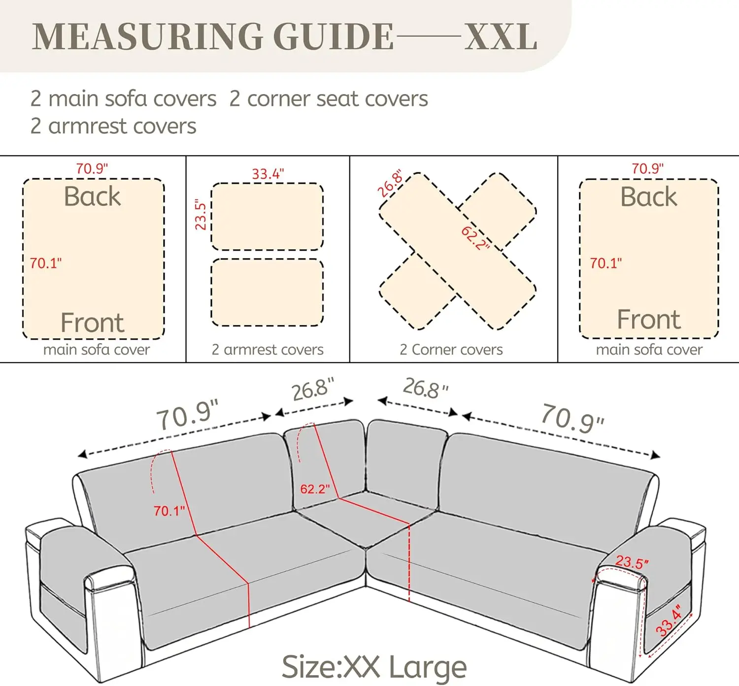 Sarung Sofa Bentuk L Anti Air untuk Anjing, Ramah Hewan Peliharaan, Beludru, Dapat Dicuci, Anti Selip dengan Kantong (Merah Anggur, Ukuran XX-Large)