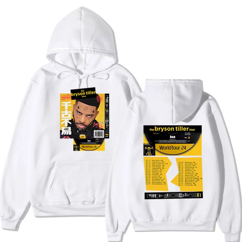 2024 Best Famous Rapper The Bryson Tiller World Tour Hoodie Men's Hip Hop Oversized Sweatshirts Streetwear Long Sleeve Pullover