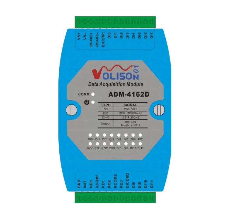 ADM-4162D Relé Output Control Module, 12 Way Switch, Quantidade Aquisição, DI, DO, 4 Road, MODBUS, RS485 Comunicação