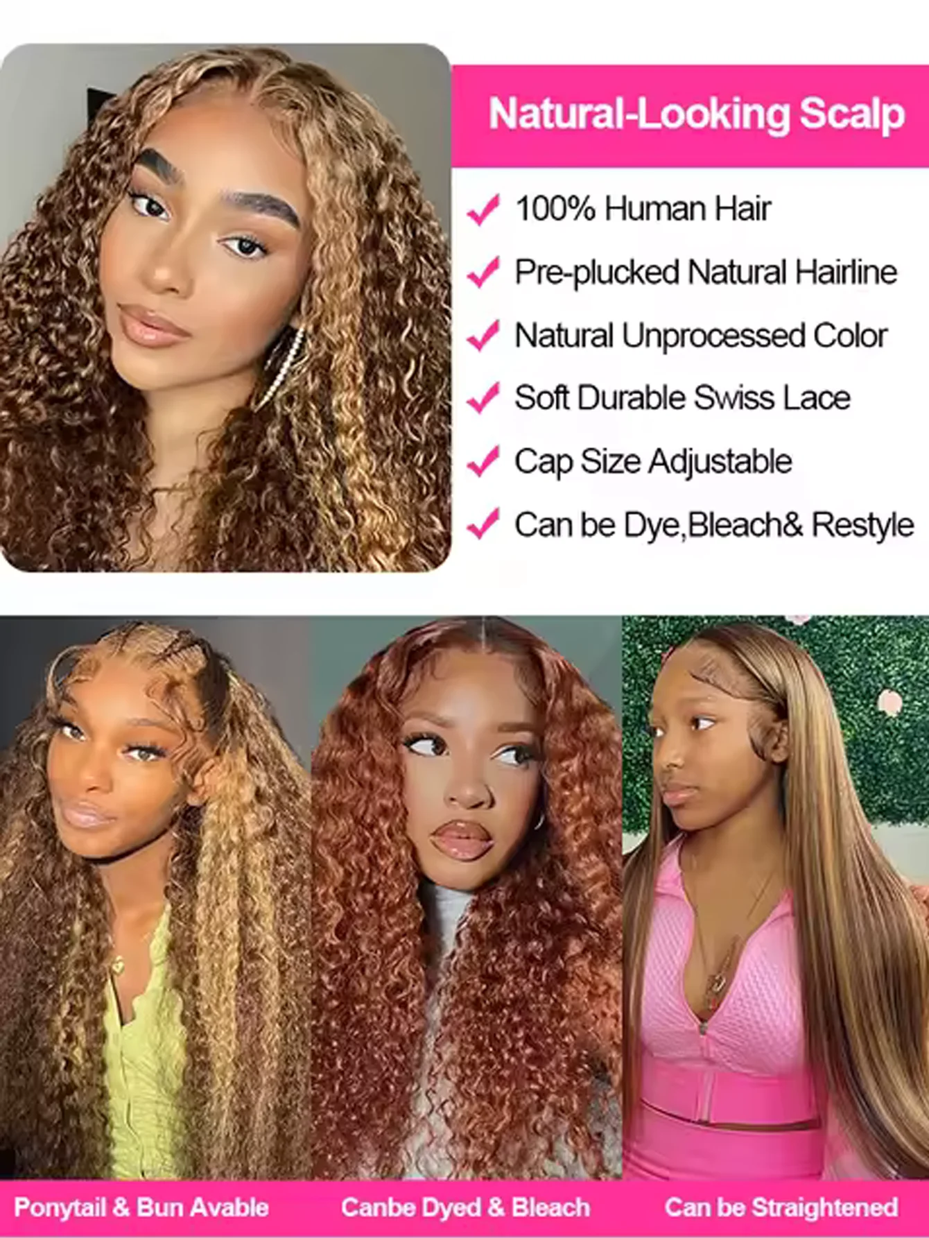 4/27 オンブレ カール ハイライト ウィッグ 人毛 プレプラック 13x4 ディープウェーブ ウィッグ 人毛 ディープウェーブ 既製品 女性用