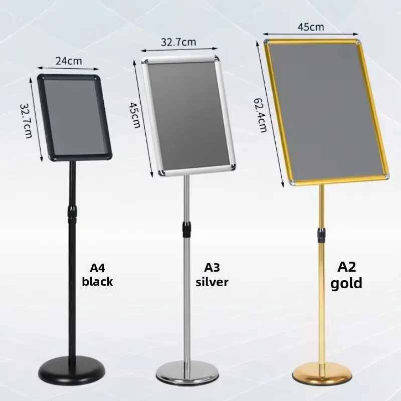 Stainless Steel A4 Standee Sign Vertical Billboard Water Sign Display Stand A3 Hotel Guiding Card Floor Display Card