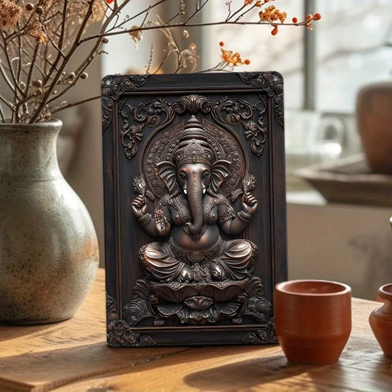 

Antique Bronze Ganesha Wall Art: Pre-Drilled Aluminum Sign, 8X12 Inch, Suitable for Living Room, Bedroom, or Office Decoration