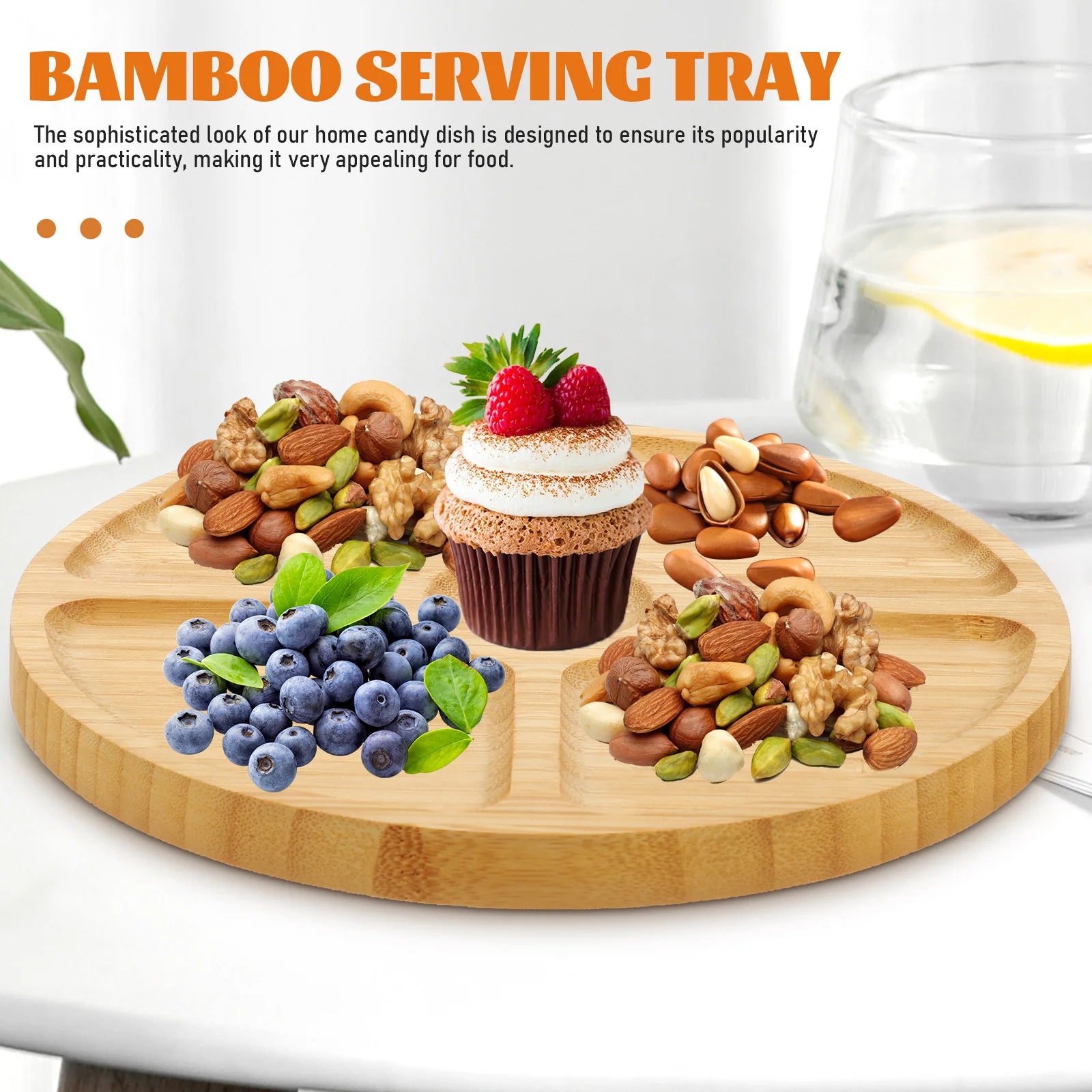 

Bamboo Fruit Plate Portable Dessert Tray Multi-Grid Snack Plate Home Kitchen Tableware Gift Portable Snack Tray