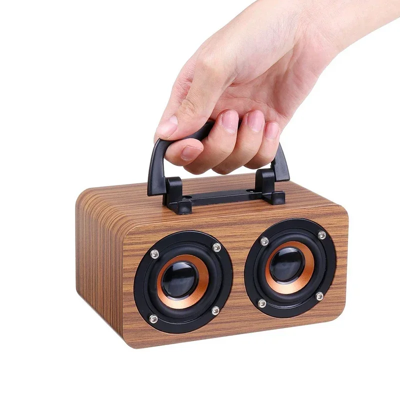 Wireless Wooden Speakers, Two-Way Subwoofer Stereo Bass System Bluetooth Speaker, Portable WithTF USB MP3 Player for Home