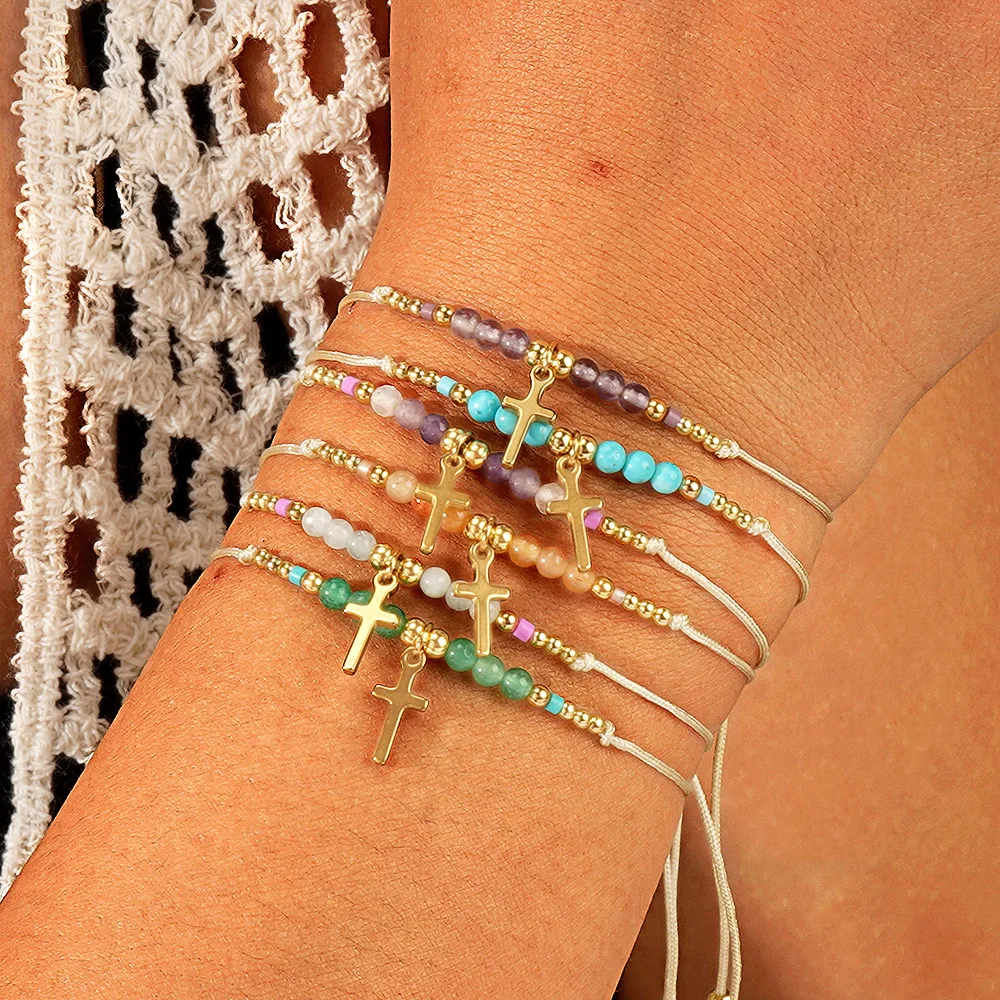 

10 шт., хит продаж, золотой браслет с подвесками в виде креста, минималистичный летний цвет в стиле бохо, женский ювелирный браслет