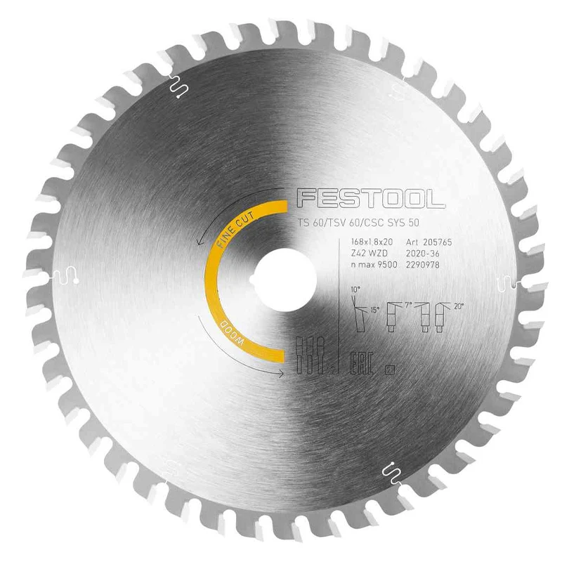 FESTOOL 205765 Fine Cut Wood Saw Blade 168x1.8x20 42Tooth High Quality Steel High Cutting Performance Tool Accessories