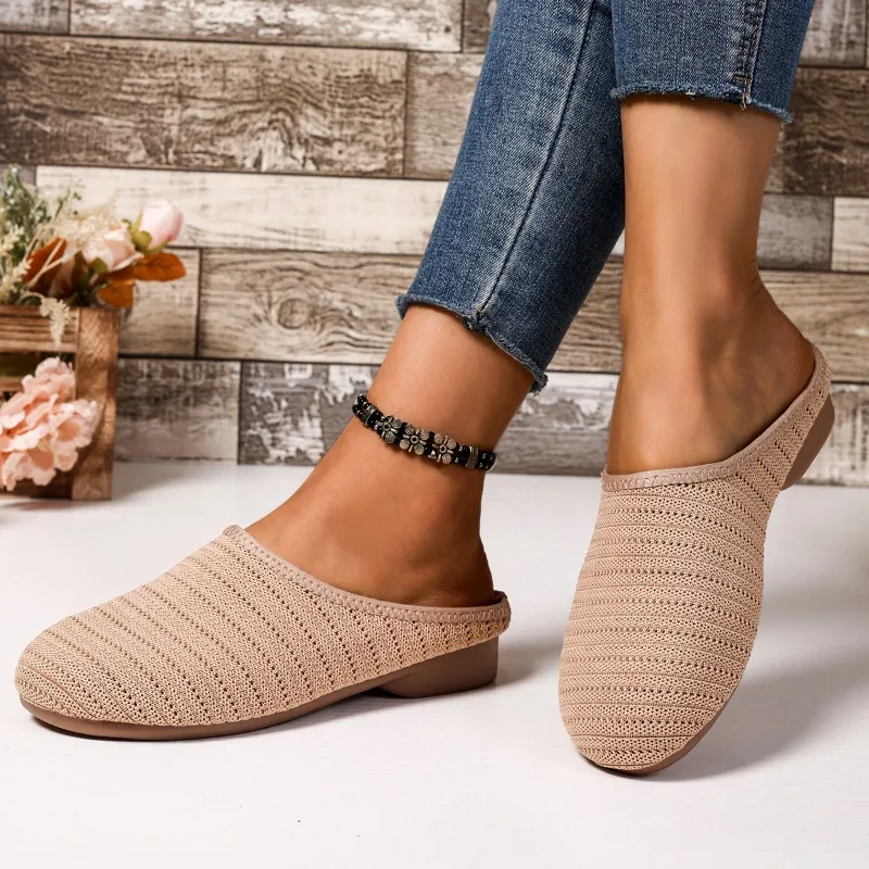 

Женские тапочки на плоской подошве с плетением сетки, осень 2023, новые модные туфли-лодочки, удобные повседневные сандалии с открытой пяткой, прогулочные Zapatillas De Mujer