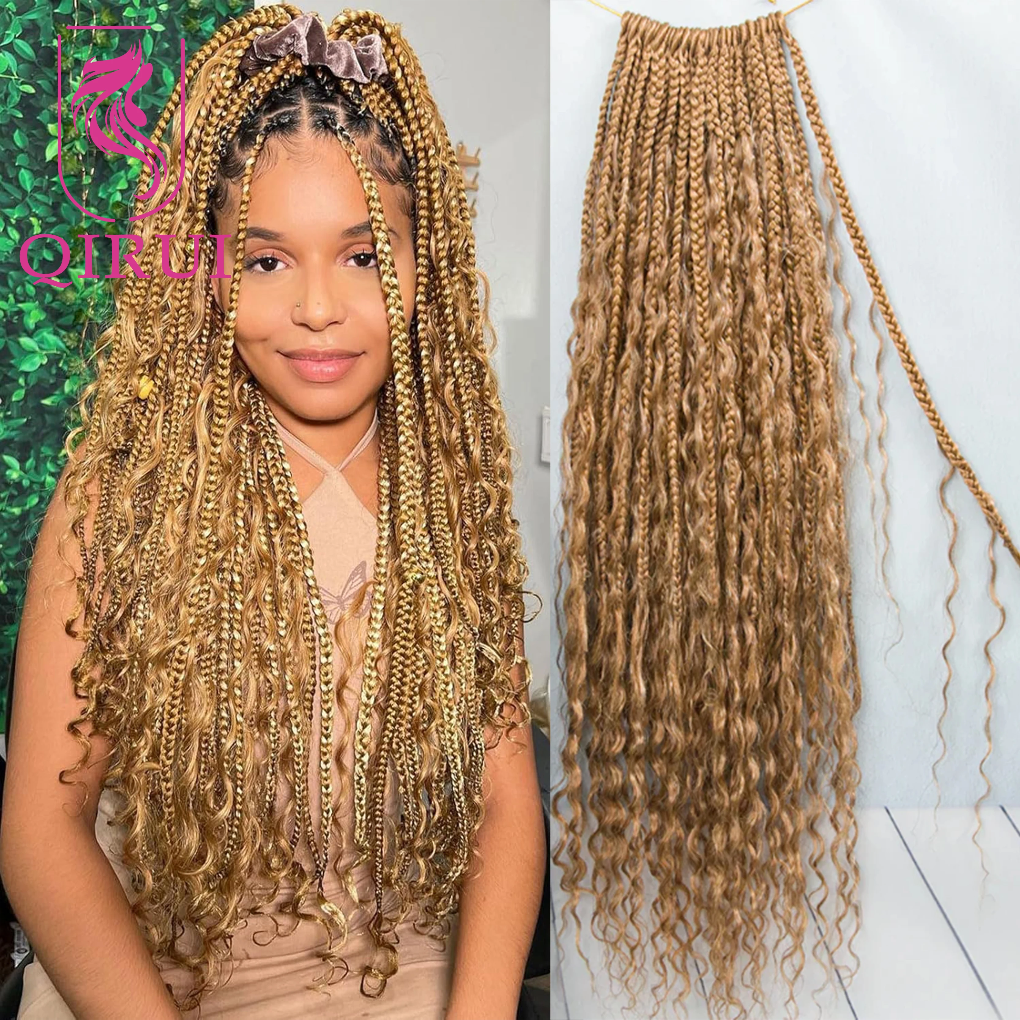 Boho Box Braids Crochet Human Hair 24inch With Curly Ends Pre Looped Crochet Braids With Human Hair Curly Ends Color 30 27