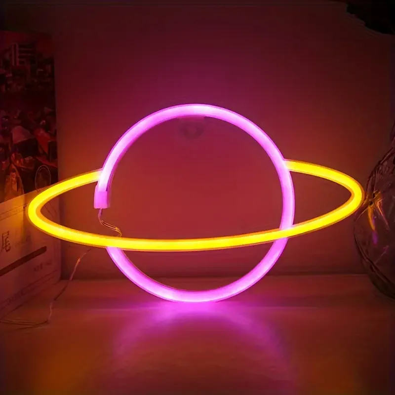 Room Ornaments Neon Sign Modeling Light USB/Battery Powered Planet LED Light for Bedroom Decoration Gift Night Light Decoration