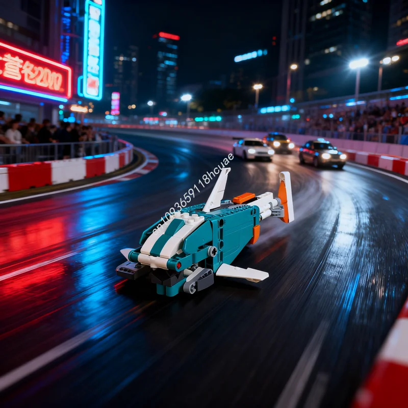 124 peças MOC Shark Technical Race Plane, Blocos de Montar de Modelo Alternativo, Brinquedos, Presentes de Natal, Ideia de Arquitetura, Tijolo Educacional