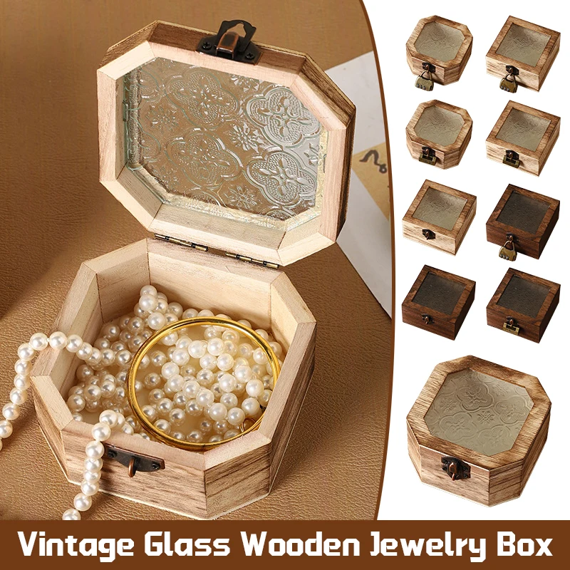 

Retro Sle Handmade Wooden Jewelry Box With Lo Crystal Ring Bracelet Storage Case Vintage Aesthetic Glass Top Chest For Home Use