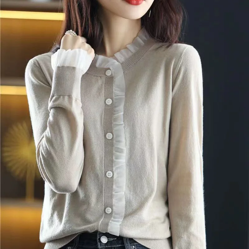 Fashion New Cardigan Knitted Sweater Women's Spring Autumn Korean Version Loose Outwear Thin Long Sleeve Top Bottom Knit