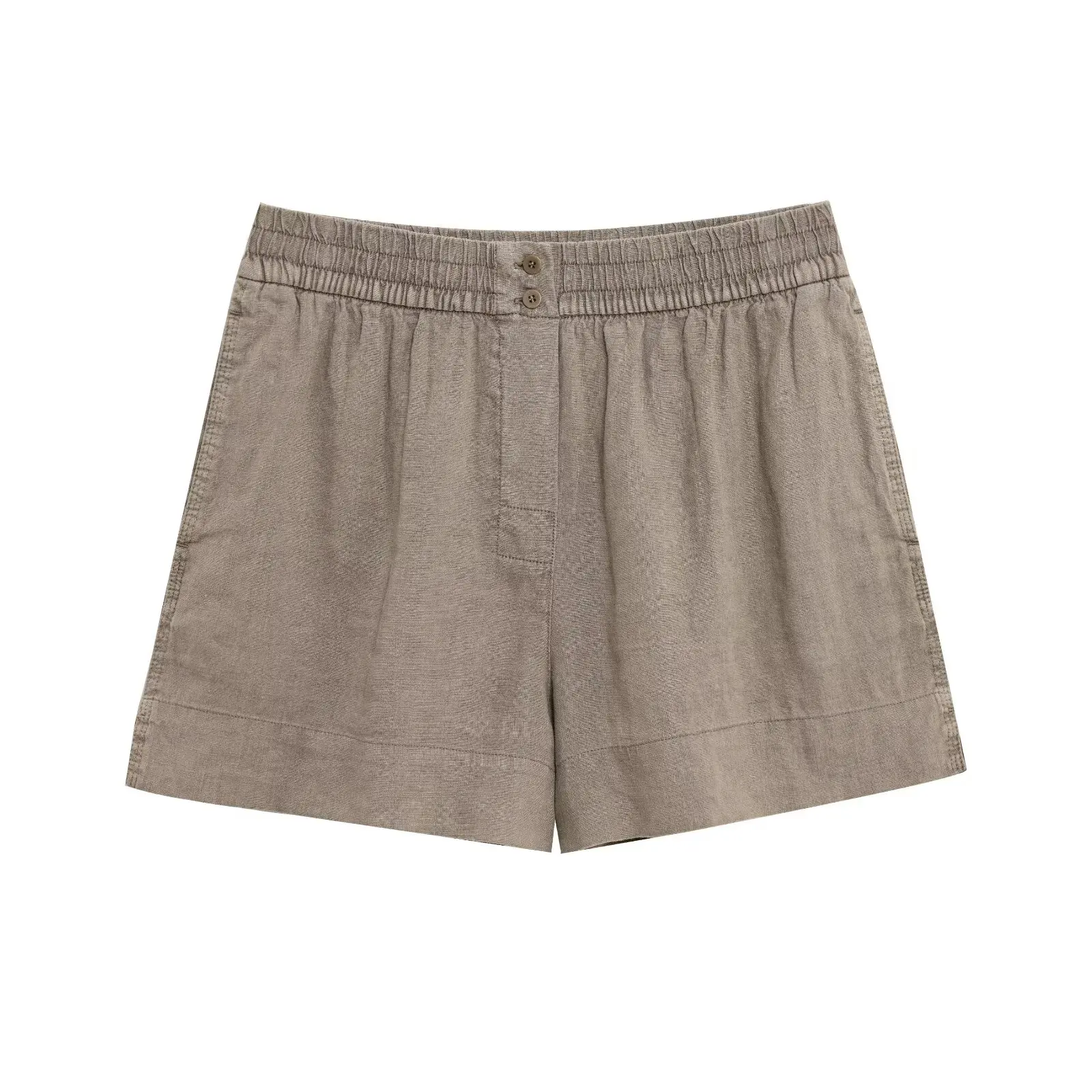 قميص نسائي كاجوال بأكمام طويلة ورقبة على شكل حرف V شورت متوسط الخصر بلون سادة شورت صيفي جديد #4