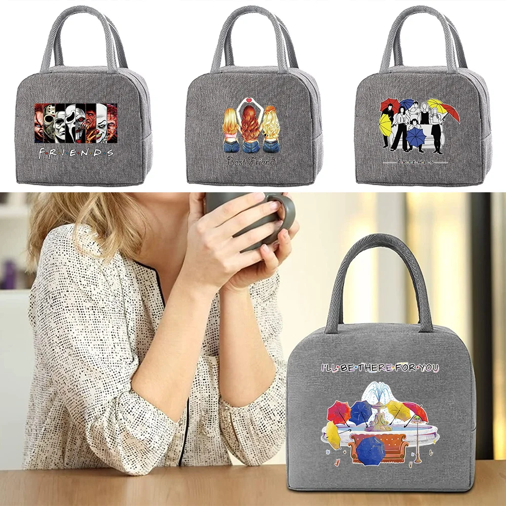 

Cooler Bags Portable Zipper Thermal Friends Print Lunch Bags for Women Convenient Lunch Box Tote Food Storage Bags Friends Gift