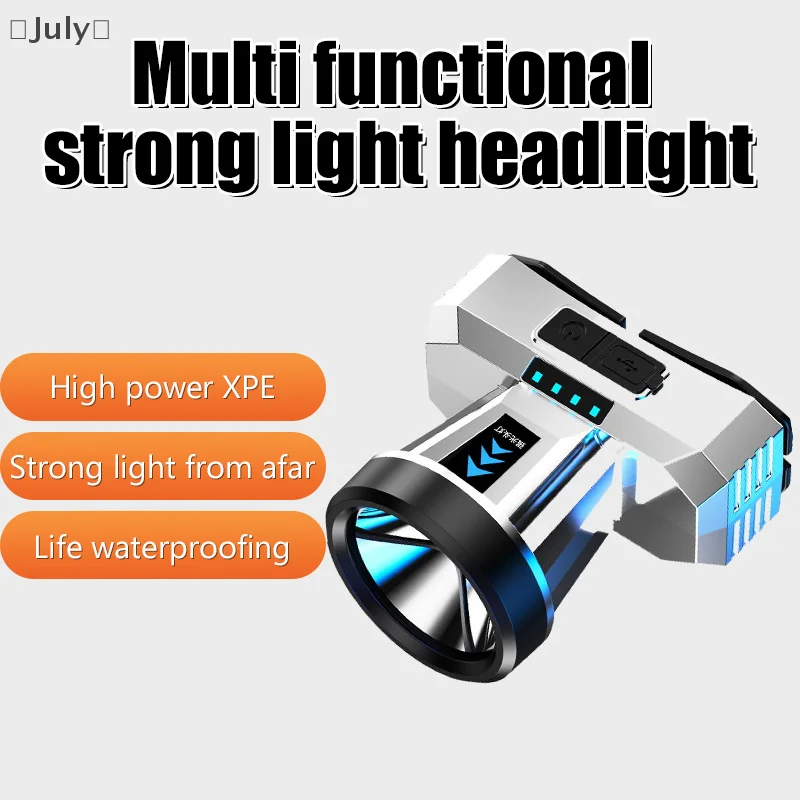 ไฟหน้า LED ที่มีประสิทธิภาพแบบชาร์จไฟได้ไฟหน้ากําลังสูงความสว่างสูงการชาร์จฉุกเฉินไฟฉายกลางแจ้งโคมไฟตกปลา