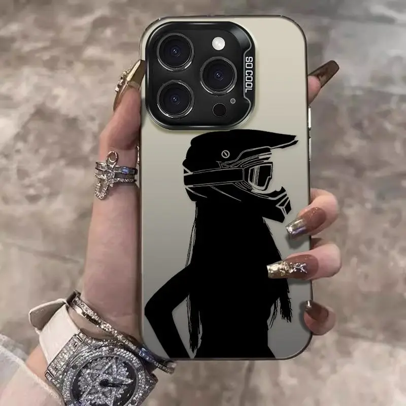 Silhouette Design of Long Hair Girl Wearing a Motorcycle Helmet Case For Samsung Galaxy S25 Ultra S24 FE S23 Plus S22 S21 Cover