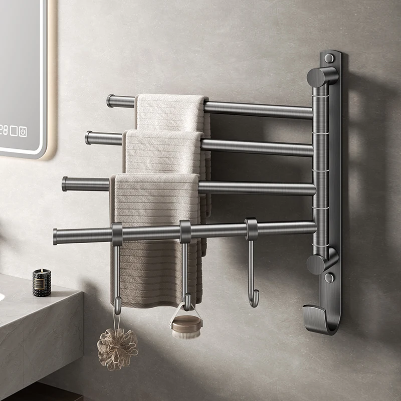 

German rotating towel rack, no punching gun gray, all copper towel bar, bathroom multi-bar movable storage, bath towel rack